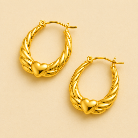 18K Gold Plated Spiral Heart Hoop Anti Tarnish Earring