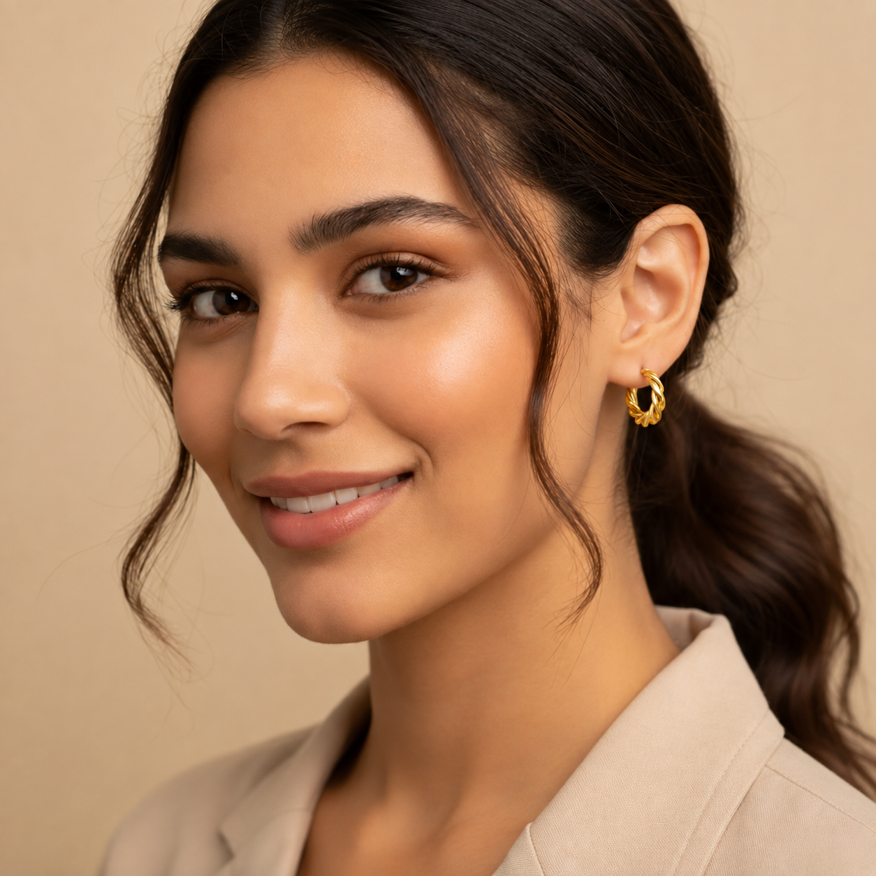 18k Gold Plated Croissant Hoop Earring