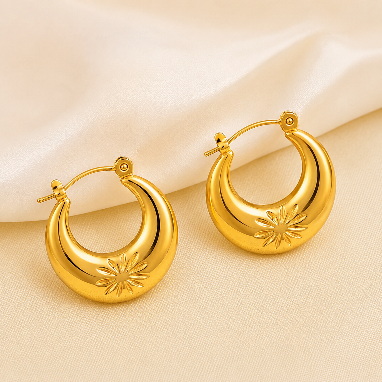 18k Gold Plated Flower Hoop Anti Tarnish Earring