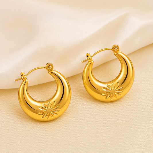 18k Gold Plated Flower Hoop Anti Tarnish Earring