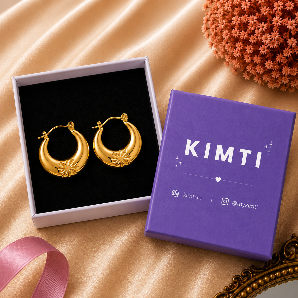 18k Gold Plated Flower Hoop Anti Tarnish Earring