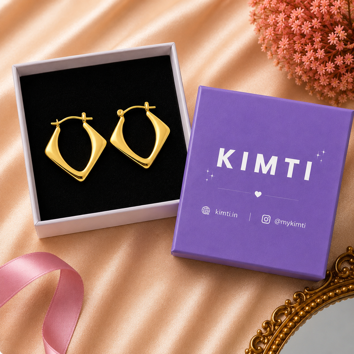 18K Gold Plated Gold-Toned Contemporary Drop Anti Tarnish Earring