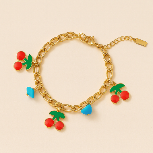 18k Gold Plated Cherry Pop Charm Bracelet
