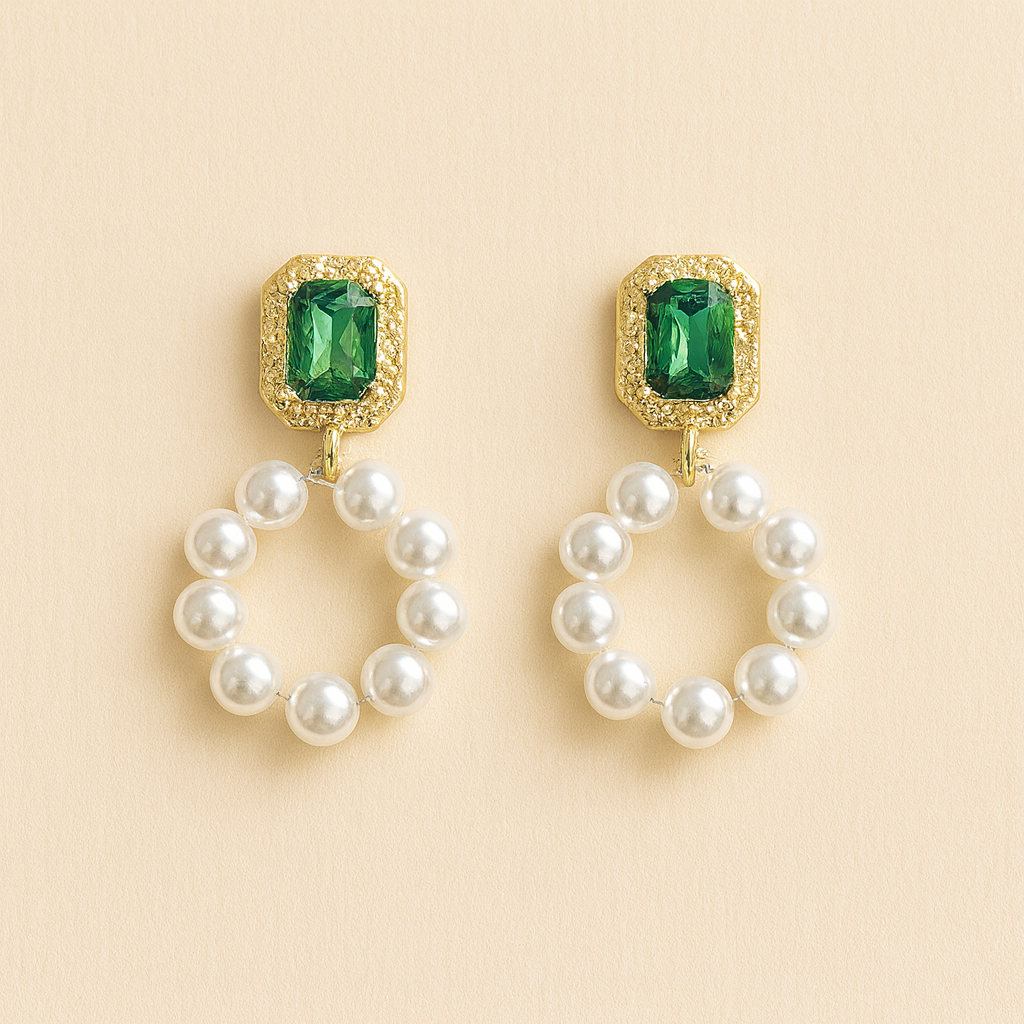 Noble Green Pearl Drops Anti Tarnish Earring