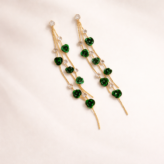 18K Gold Plated Green Rose Earring