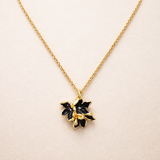 18k Gold Plated Gilded Noir Petals Necklace
