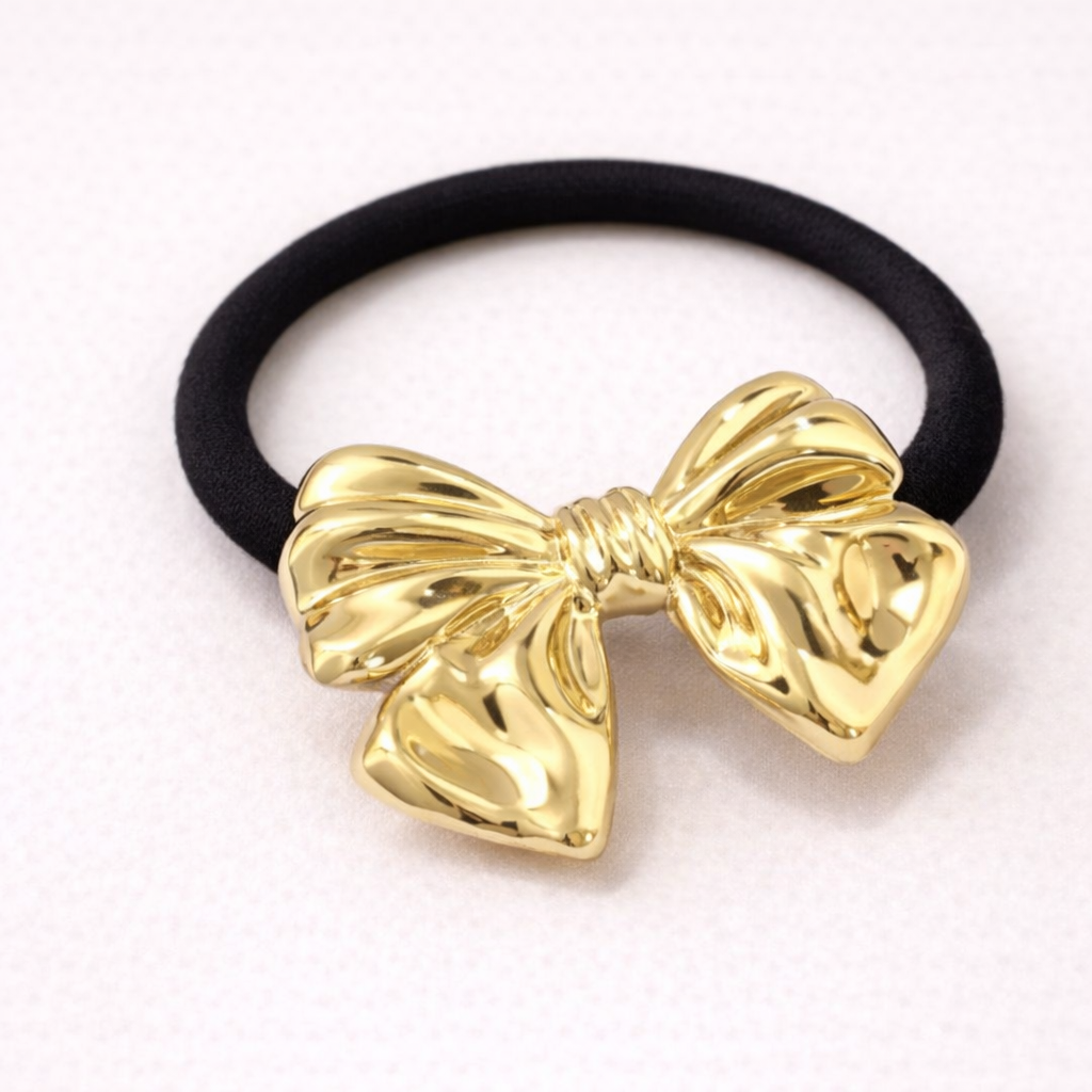 18k Gold Plated Glossy Bow Hair Tie