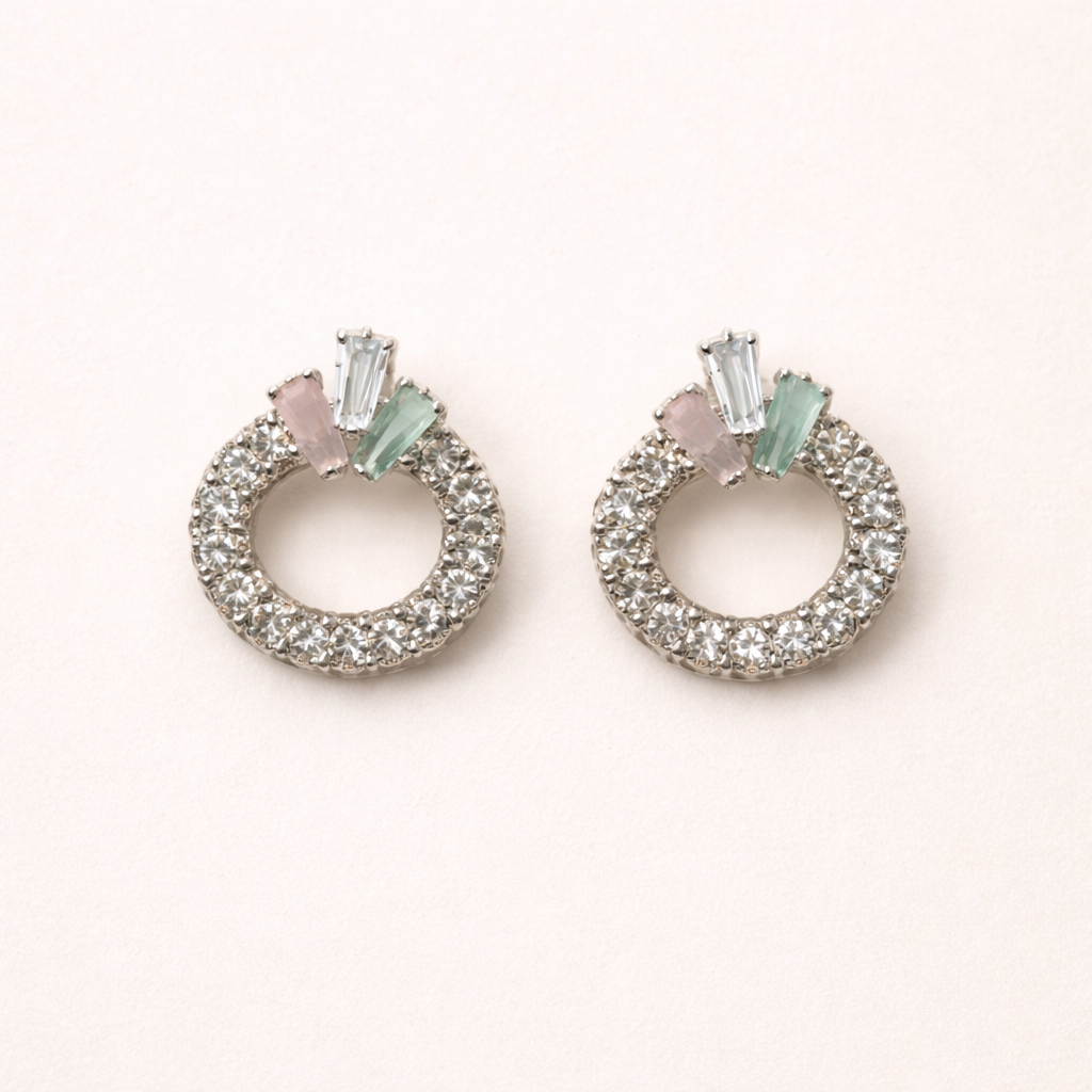Silver Multi-Stone Wreath Earrings
