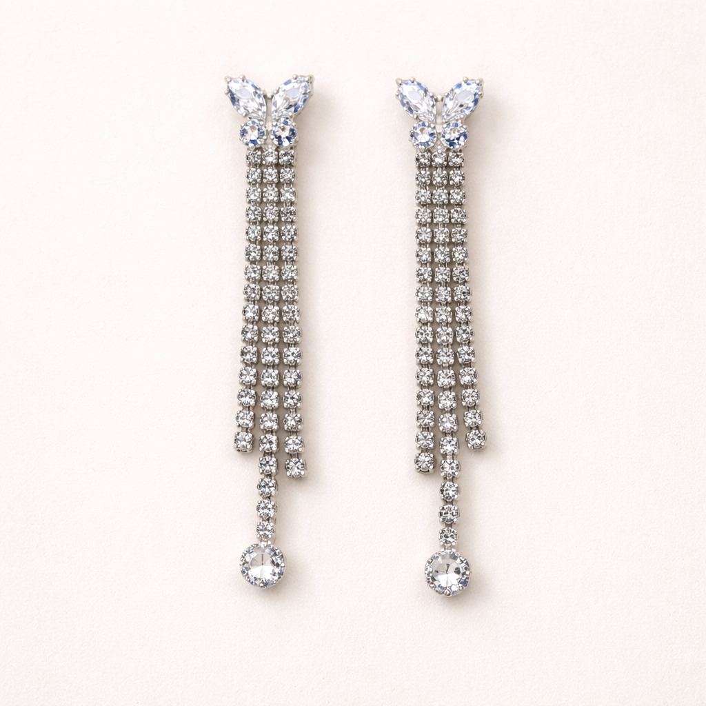 Silver Butterfly Wing Fringe Earrings