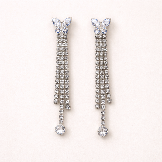 Silver Butterfly Wing Fringe Earrings