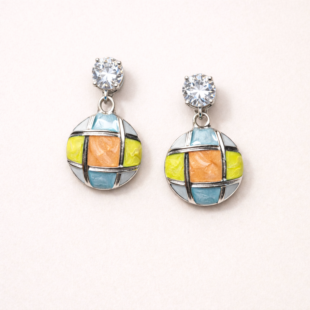 Vibrant Grid Circle Dangle Earrings
