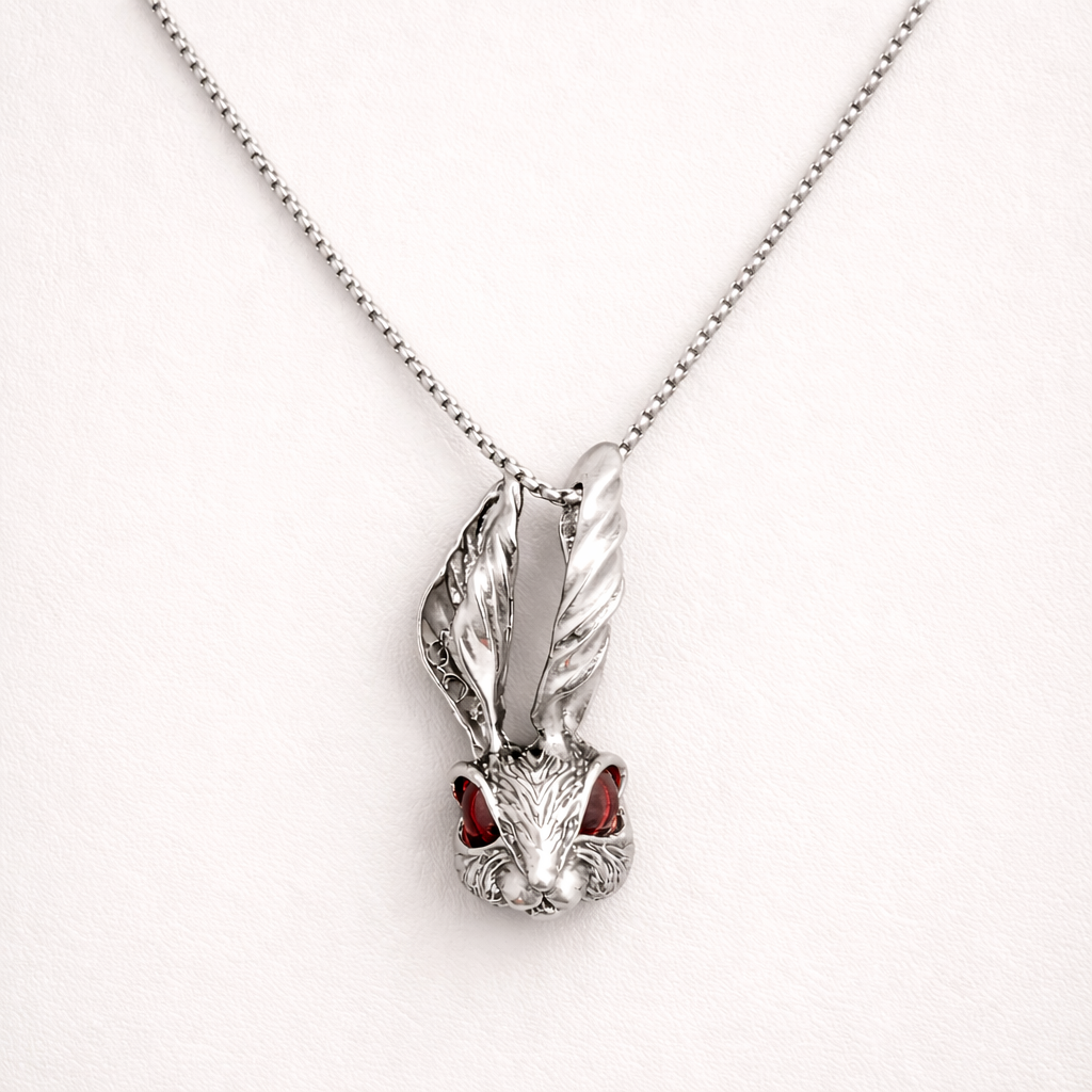 Men - Red Eye Rabbit Head Anti Tarnish Necklace