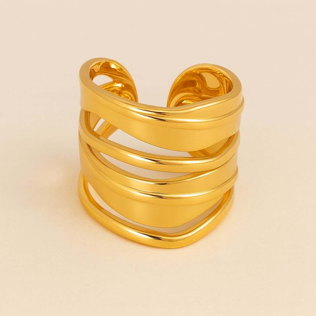 18K Gold Plated Ripple Cuff Ring