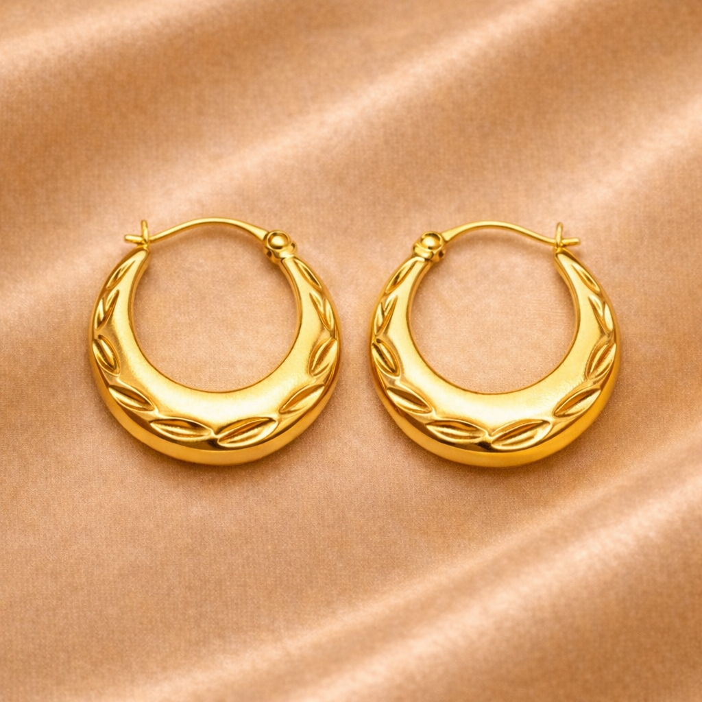 18K gold plated Lunara Textured Classic Hoop Earrings