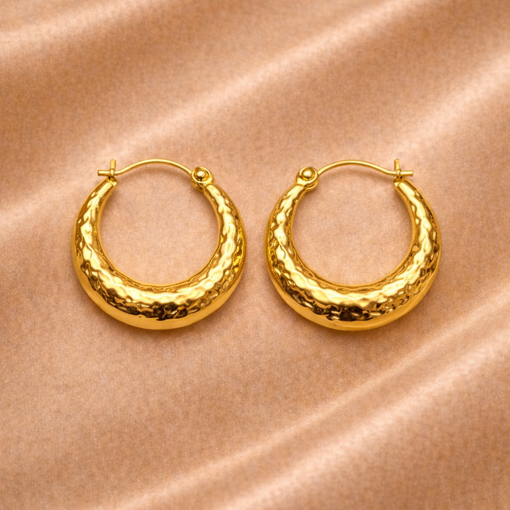18K Gold Plated Elora Rustic Gold Hoops Earring