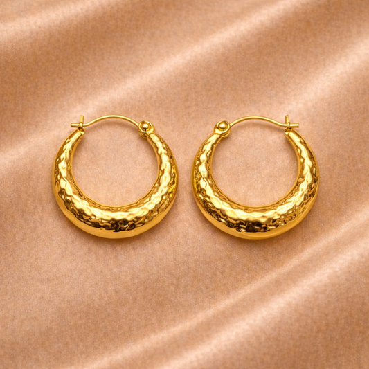 18K Gold Plated Elora Rustic Gold Hoops Earring