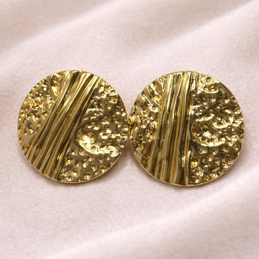 18K Gold Plated Virelle Statement Round Gold Studs