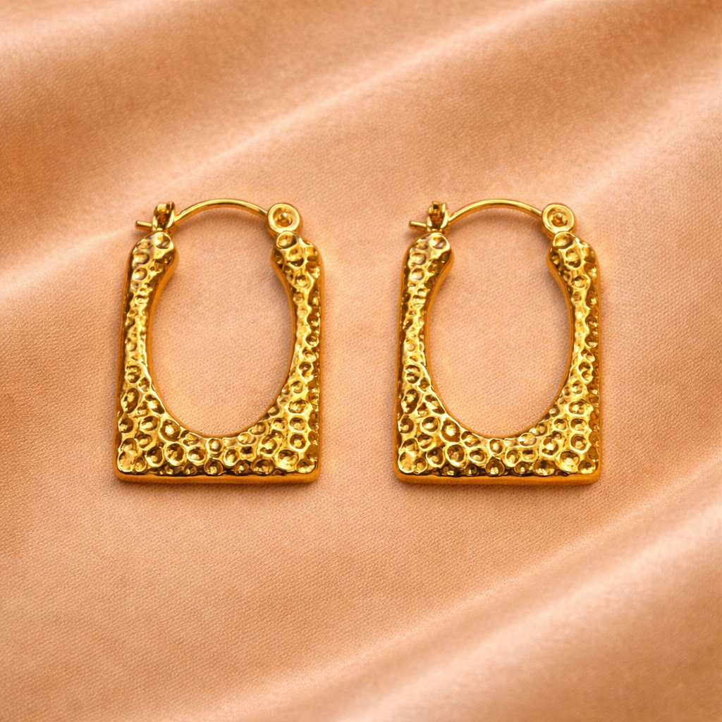 18K Gold Plated Lunara Textured Geometric Hoop Earrings