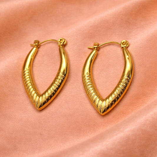 18K Gold Plated Elora Sculpted V-Shape Gold Hoops Earring