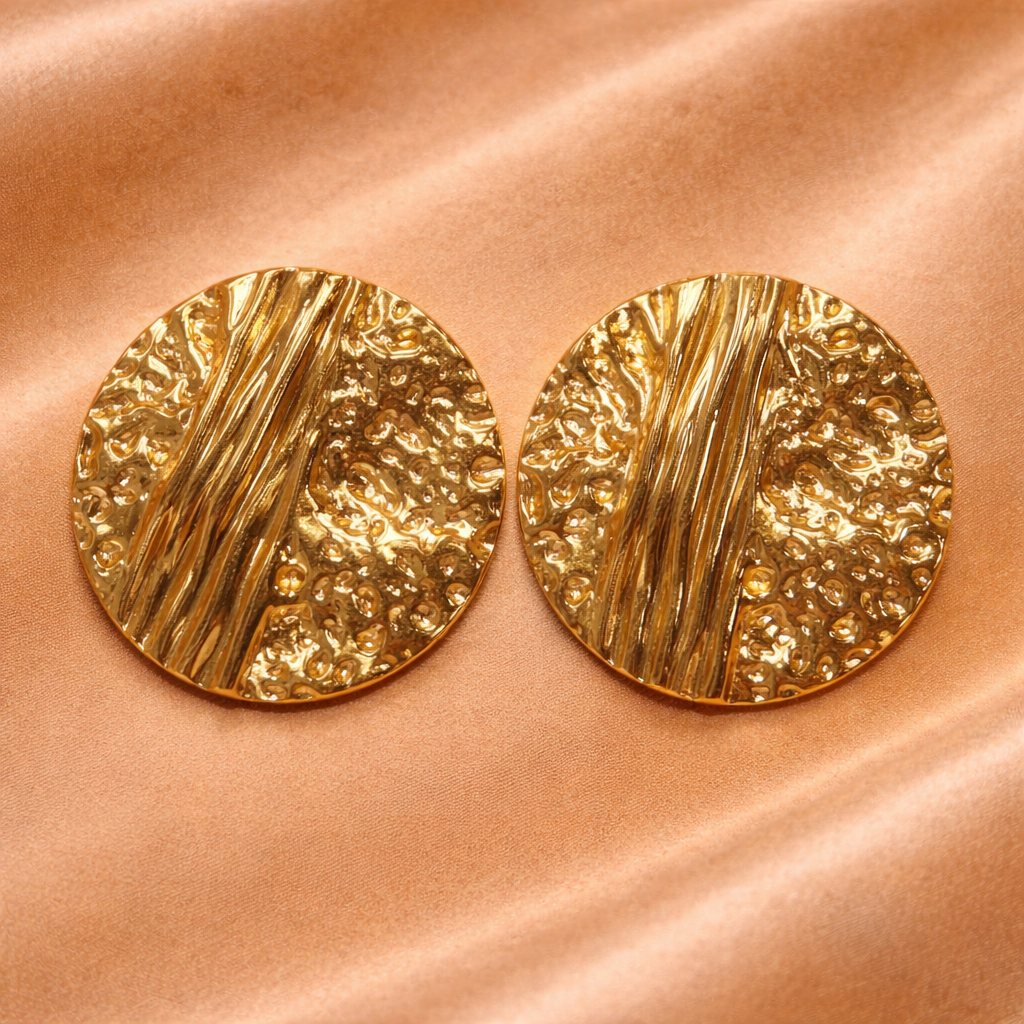 18K Gold Plated Virelle Statement Round Gold Studs