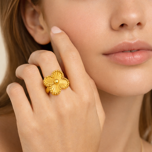 18K Gold Plated Anti-Tarnish Clover Motif Gold Ring