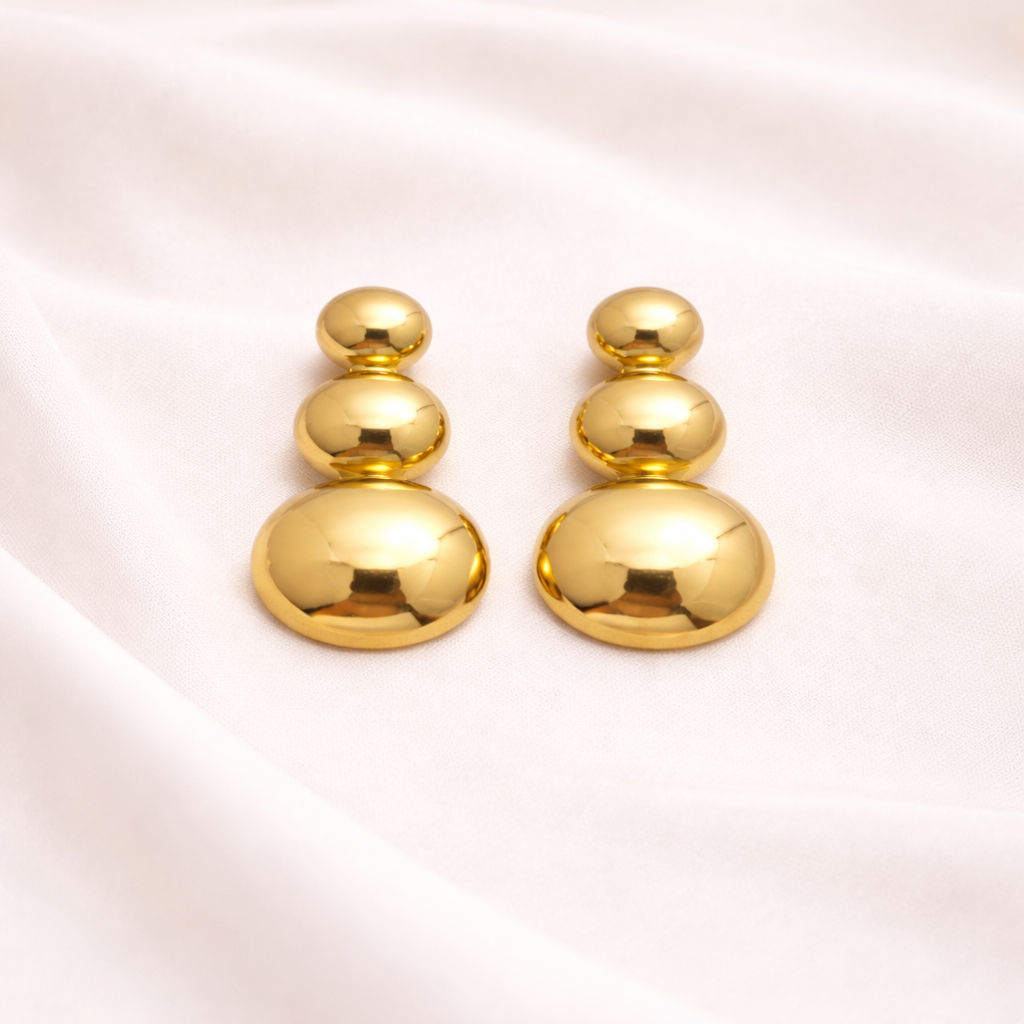 18k Gold Plated Trio Dome Royal Earrings