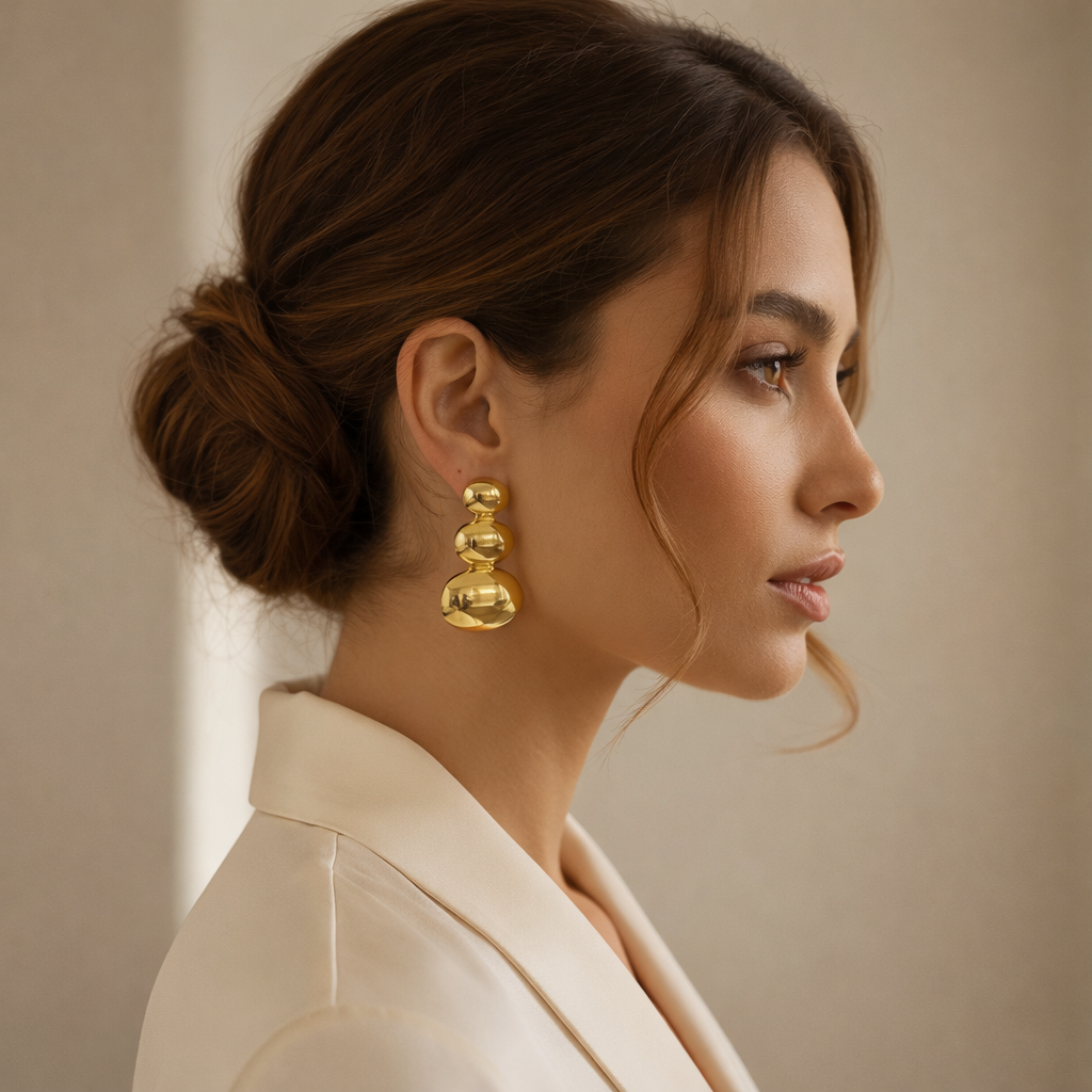 18k Gold Plated Trio Dome Royal Earrings