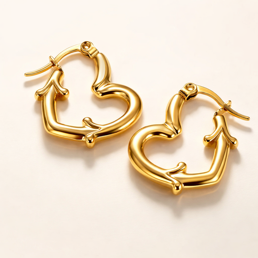 18k gold plated Heart Anti Tarnish Hoop Earring