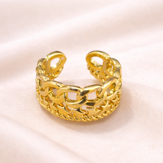 18k Gold Plated Link Chain Band Ring