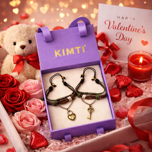 Boho Style Couple Leather Bracelet with Key Pendant