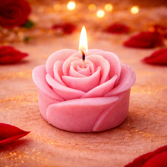 Romantic pink rose candle glow
