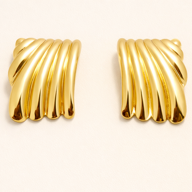18K Gold Plated Ribbed Stud Earrings