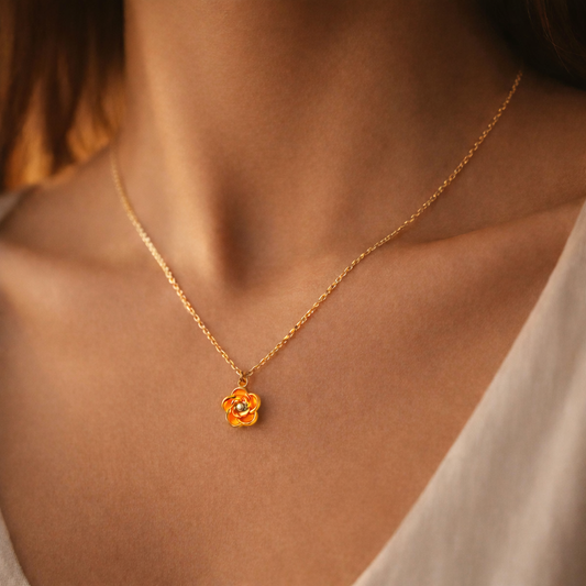 Golden Rose Bloom Pendant Necklace