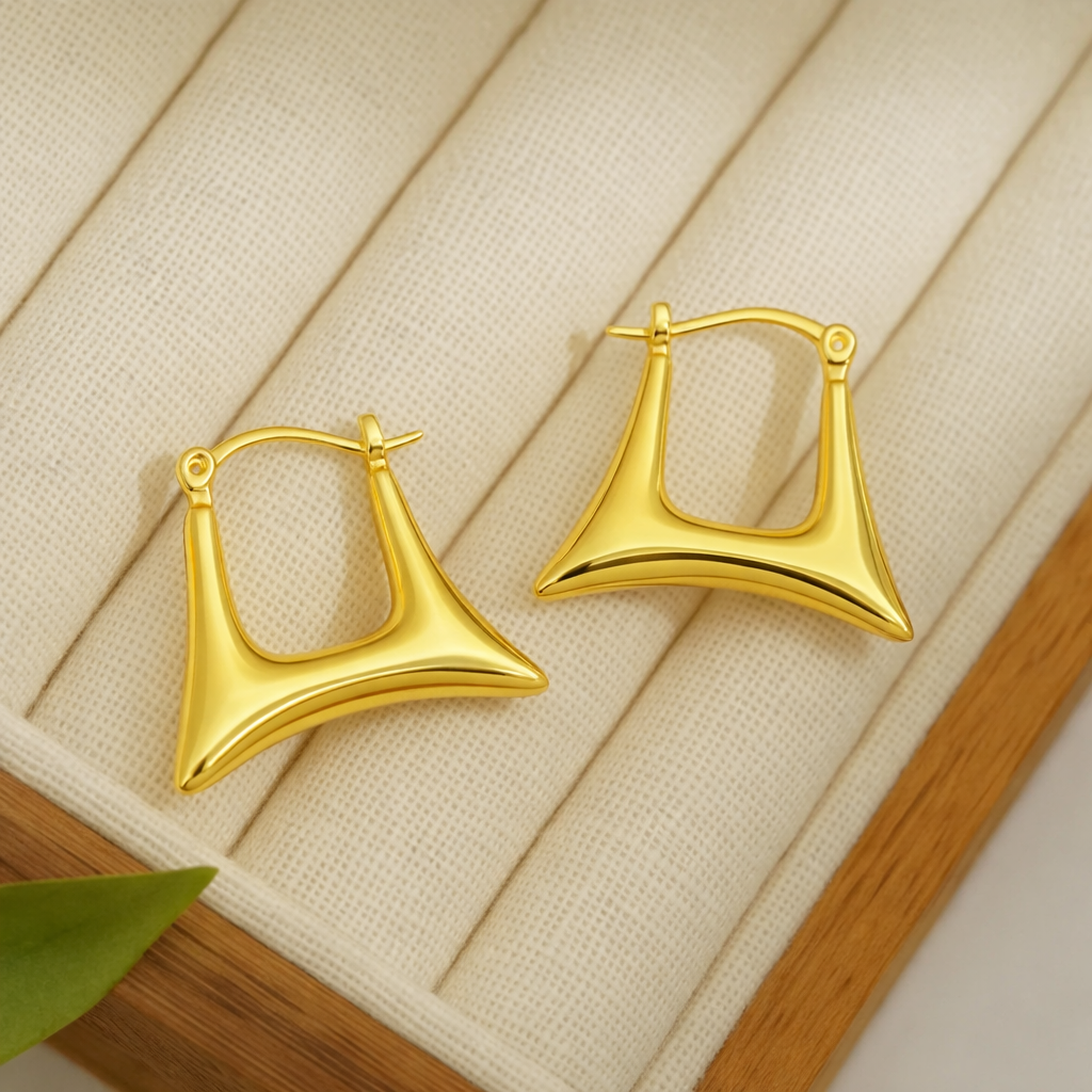 18K Gold Plated  Trapezoid Thick Hoop  Earring