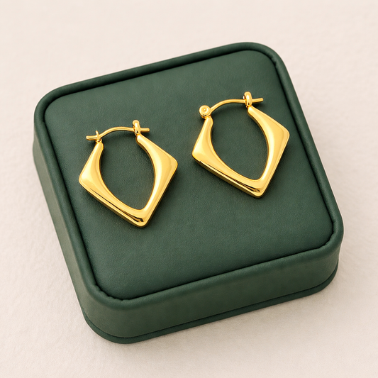 18K Gold Plated Gold-Toned Contemporary Drop Anti Tarnish Earring