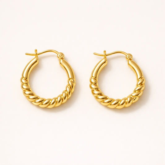 18K Gold Plated Anti Tarnish Designer Hoop Earring