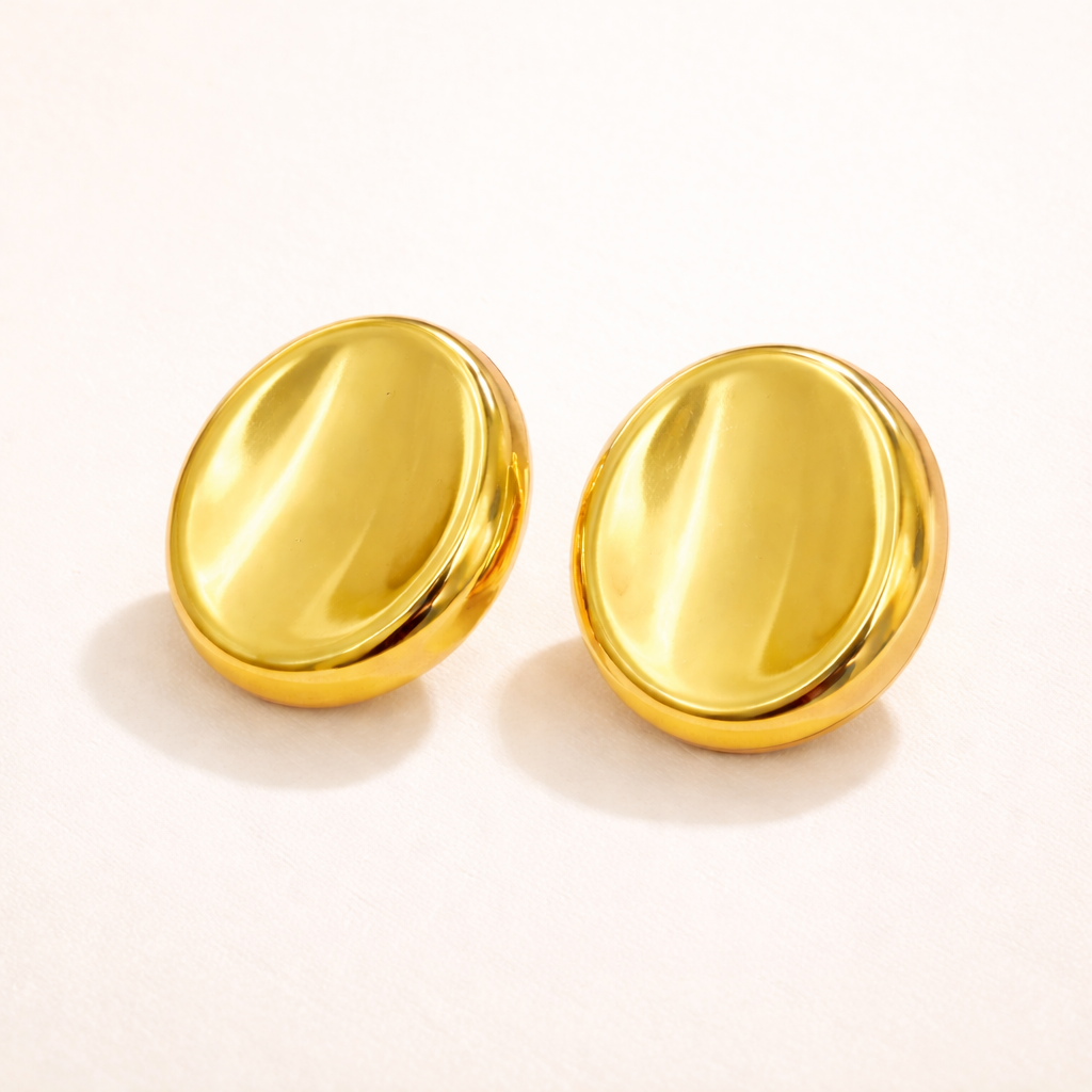 18K Gold Plated Oval Chunky Stud Earrings