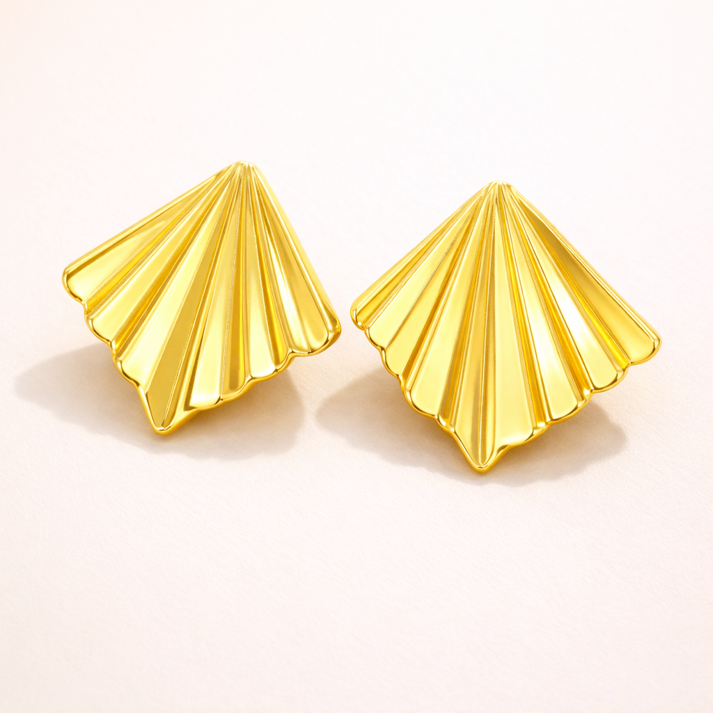 18K Gold Plated Fan Shape Chunky Earrings