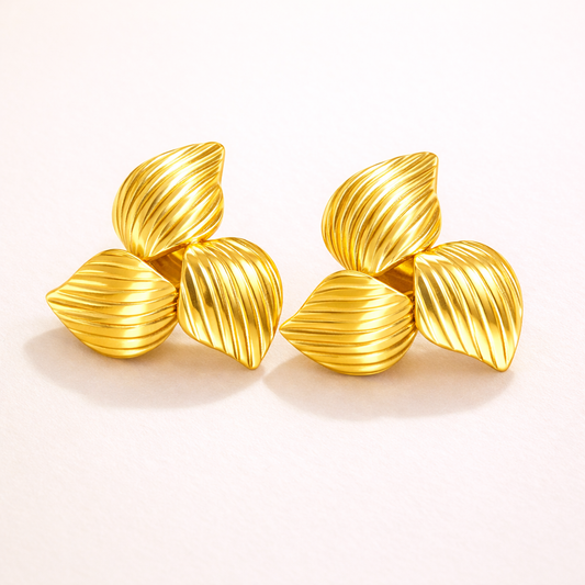 18K Gold Plated Leaf Cluster Chunky Earrings