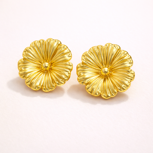 18K Gold Plated Floral Chunky Stud Earrings