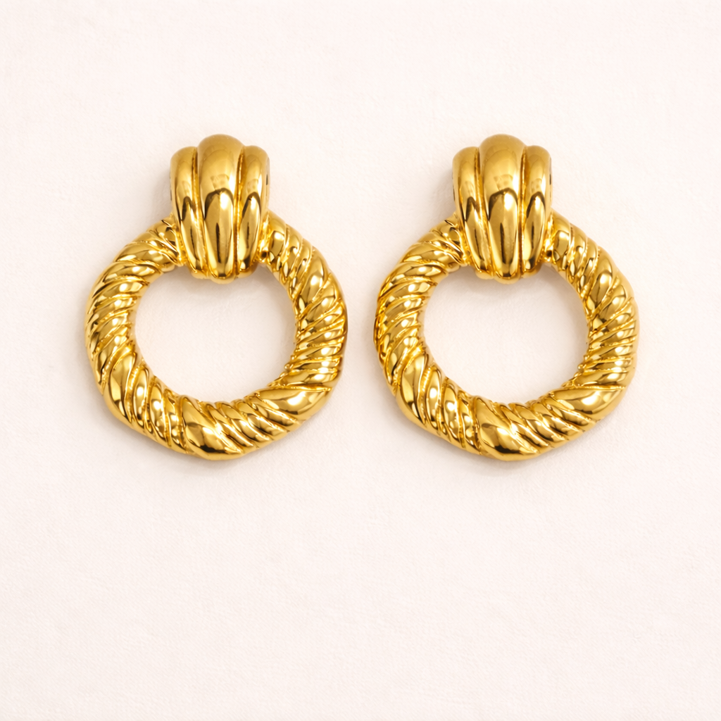 18K Gold Plated Circle Bold Braid Earrings