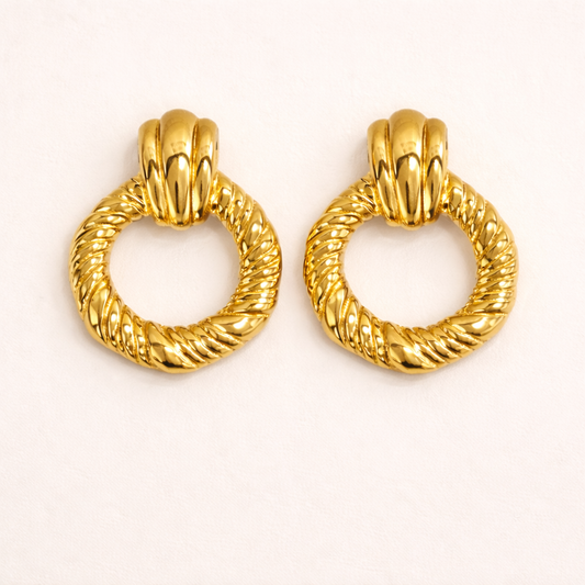 18K Gold Plated Circle Bold Braid Earrings