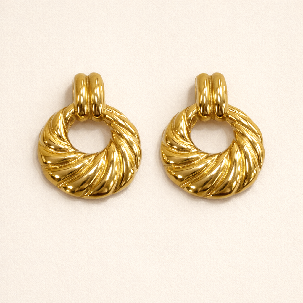 18K Gold Plated Classic Rope Design Hoops earring