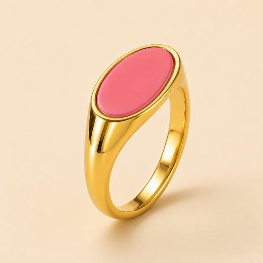 18K Gold Plated Pink Oval Stone Gold Ring for Women