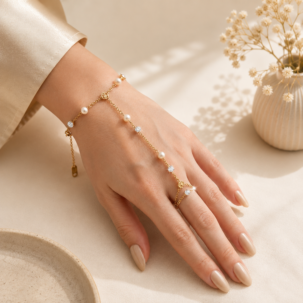 Pearl Bloom Hand Harness Bracelet