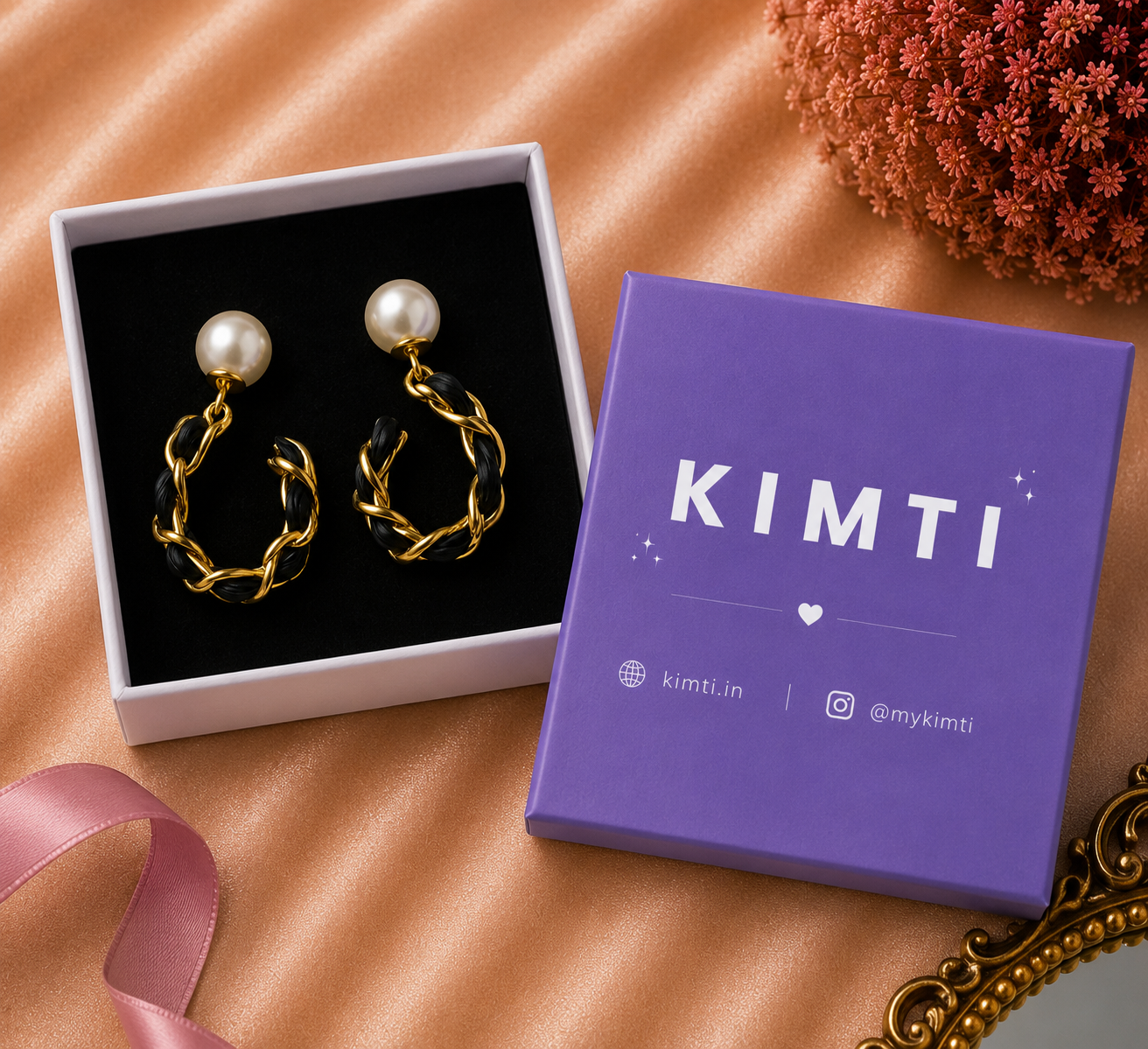 Black & Gold Twist Pearl Earrings