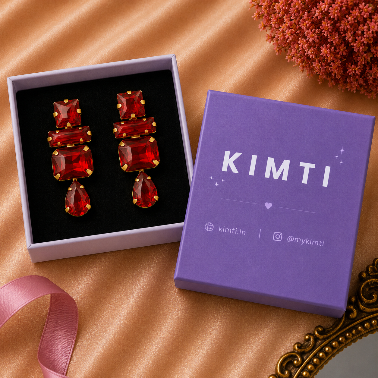 Red Ruby Geometric Earrings