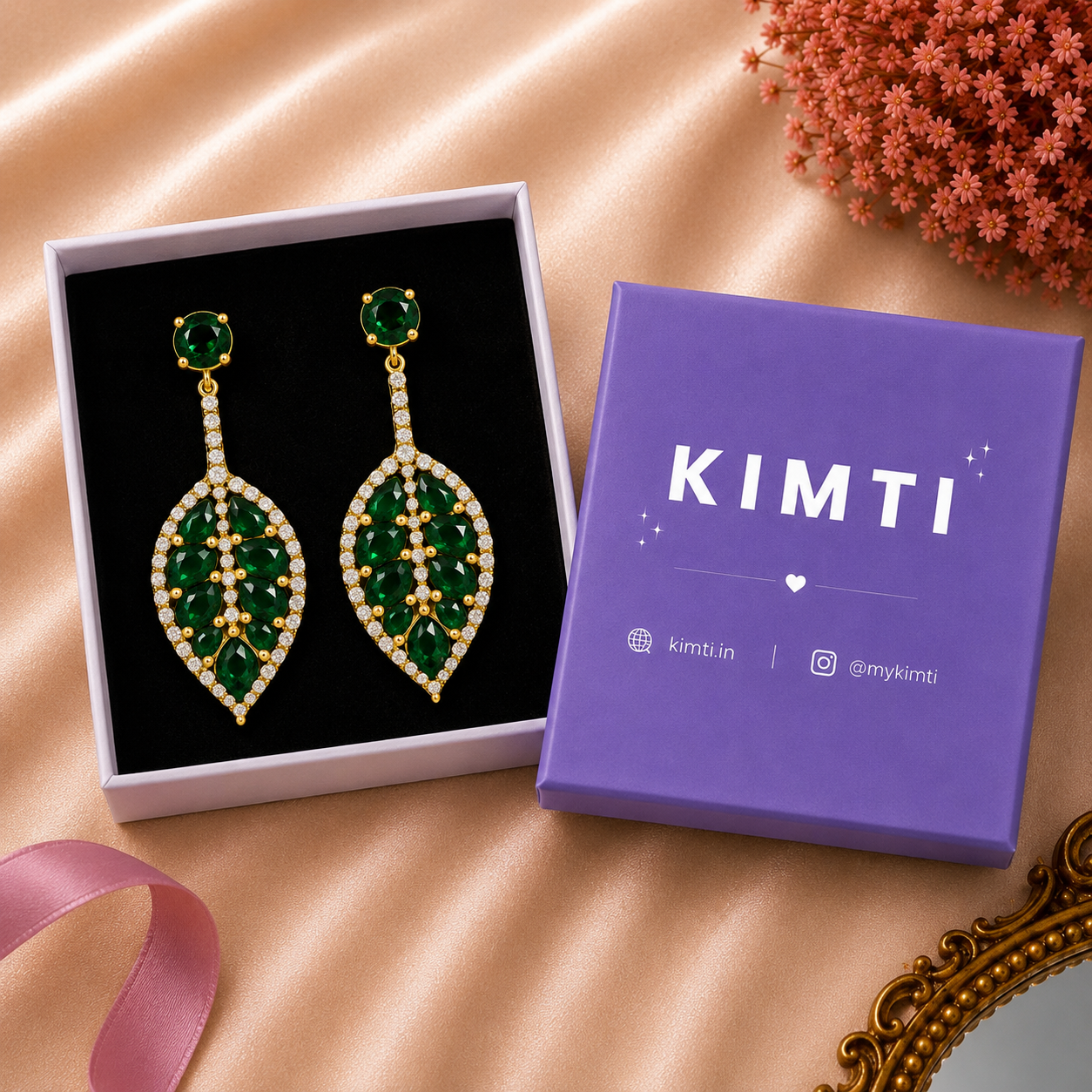 Green Emerald Leaf Earrings