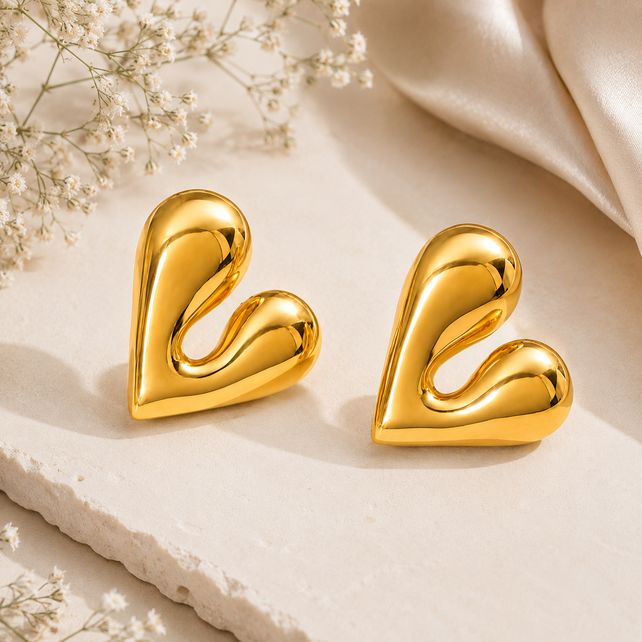 18K Gold Plated Modern Heart Glow Earrings