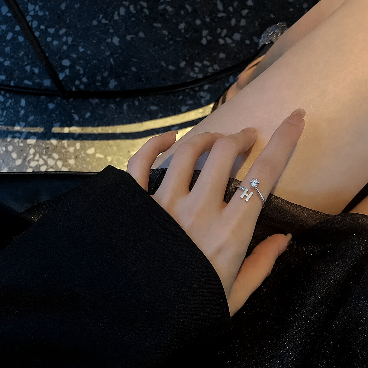 Elegant Letter H Open Band Ring